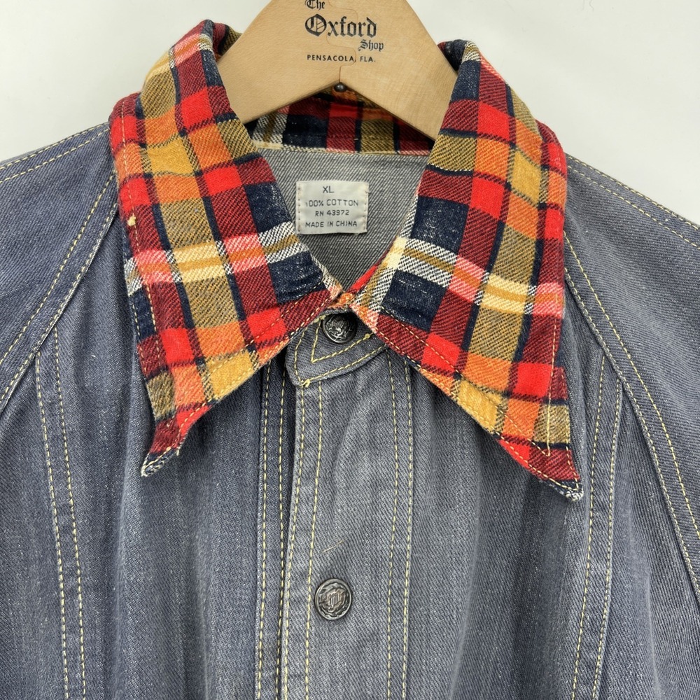 Vintage‎ Fingerhut Utility Chore Denim Jacket Flannel Collar Accent XL - Picture 2 of 12